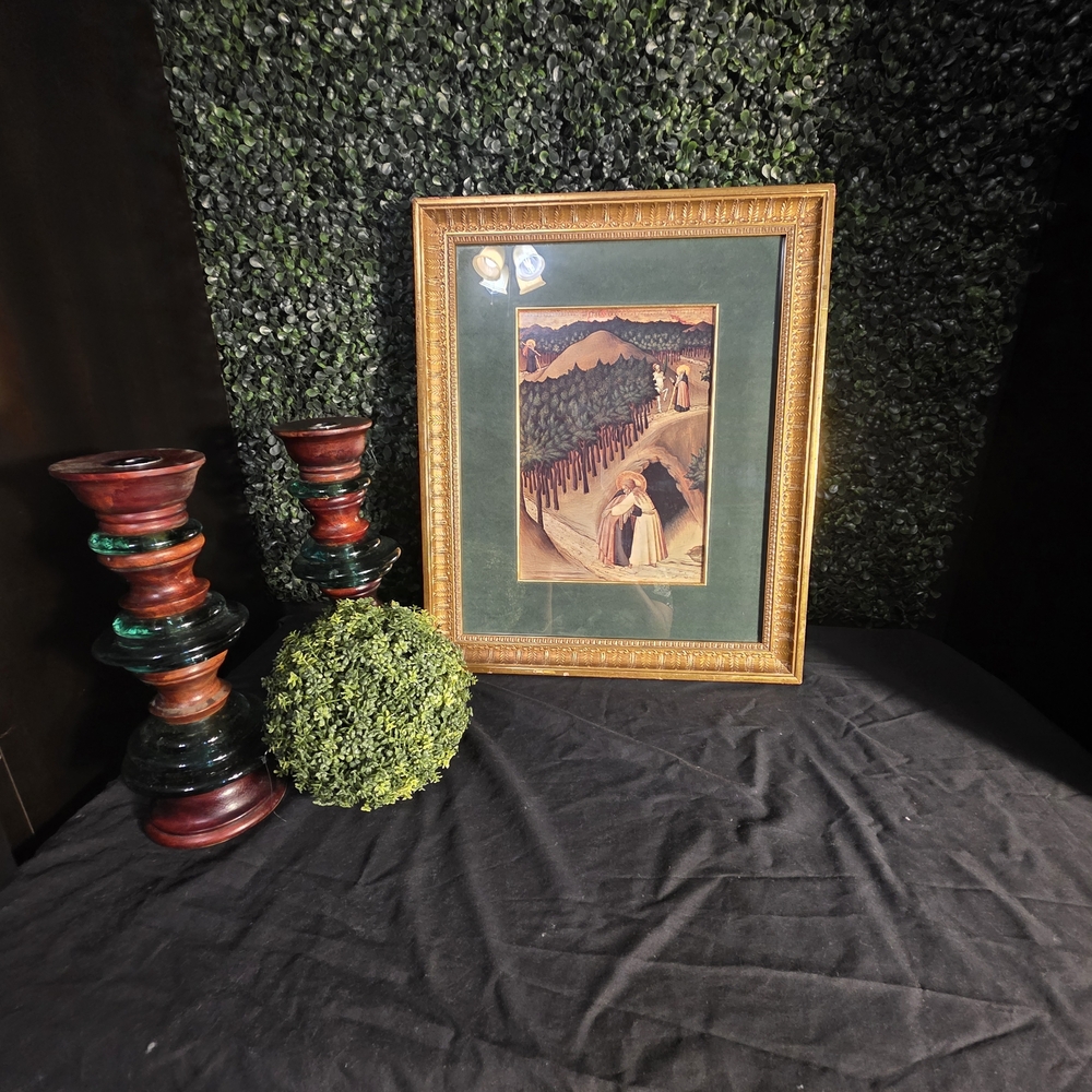 Framed Art with Wooden Candle Holders